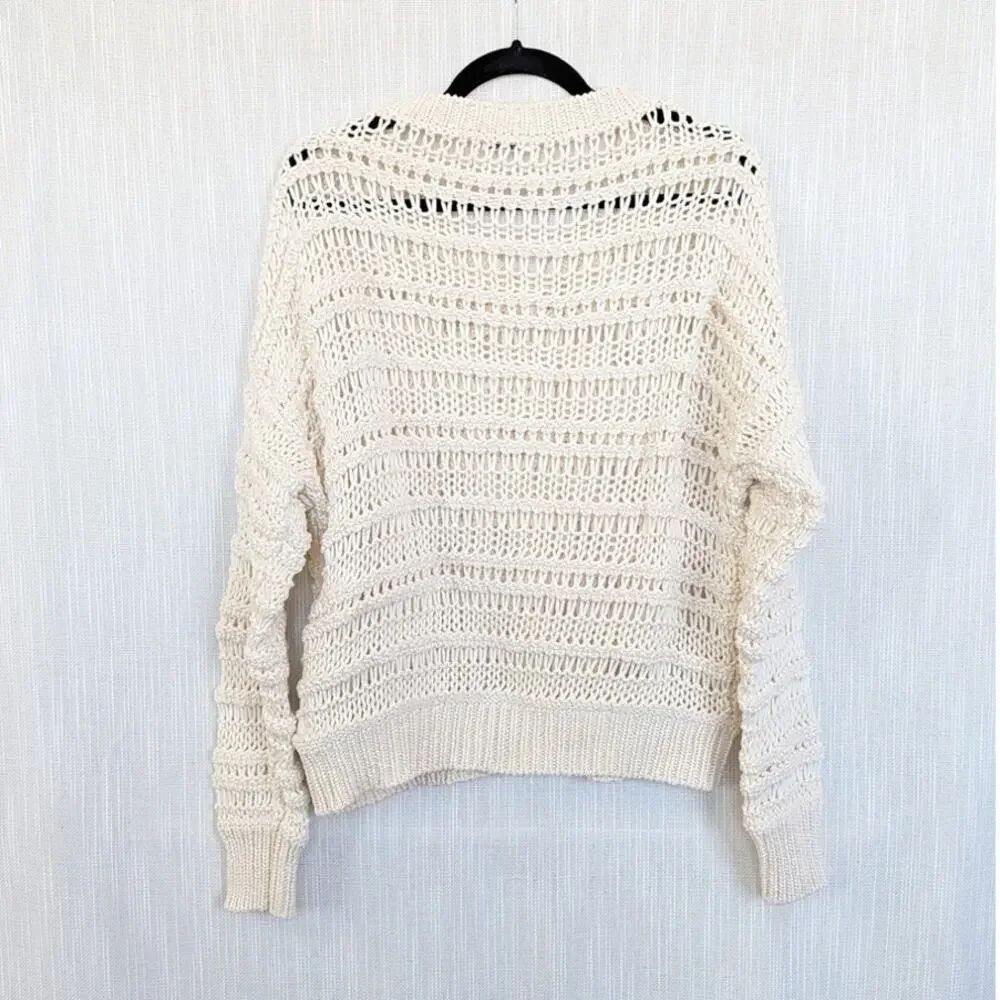 Brunello Cucinelli Textured Open Knit Sweater Womens M Cream Cotton V-neck